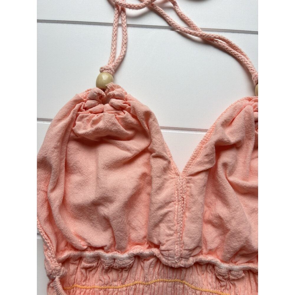 Blanco Coral Pink Crochet Lace Halter Mini Dress Size S Smocked Boho Cottagecore - Picture 9 of 12